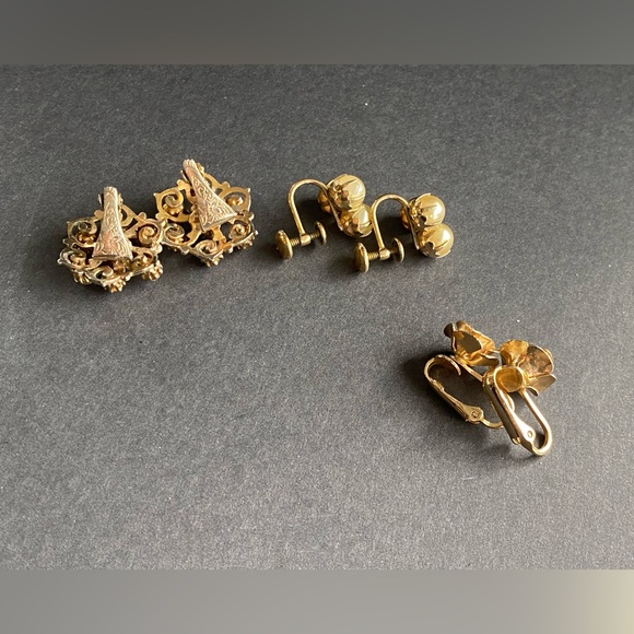 Antique Clip On Earrings - Gold & Pearl - Set of 3 - Picture 2 of 7